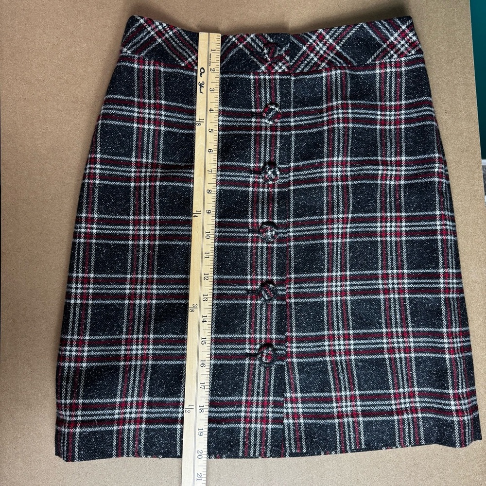 LOFT Gray Red Plaid Tartan A-Line Button Skirt Sz 4 Retro Twee Vintage Preppy - Picture 7 of 9